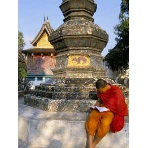 Buddhist Monk Reading a Book, Wat Xieng Thong, Luang Prabang, Laos 