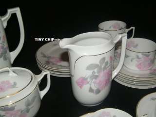 33 pc PINK ROSE EPIAG CHINA COFFEE TEAPOT TEA POT CUP SAUCER DESSERT 