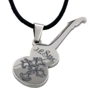 Forgiven Jewelry   Guitar with Etched Jesus Cross Stainless Steel 