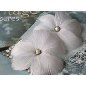  White Goose Feather and Pearl Hair Clips   Set of 2 
