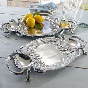 17.5 Aluminum Crab Shellfish Serving Dish Nautical Sealife Silver 