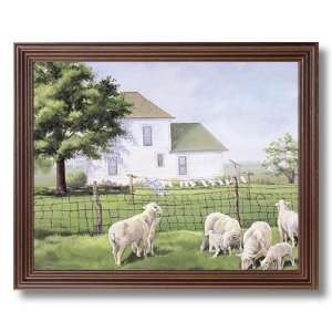  Amish Sheep Grass House Animal Landscape Picture Framed 