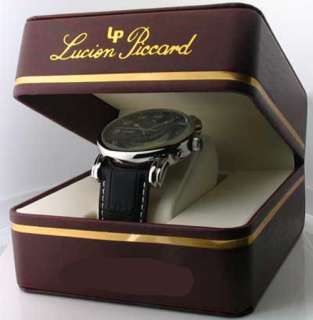MENS LUCIEN PICCARD SWISS BLACK LEATHER WATCH 28162YL 085785013261 