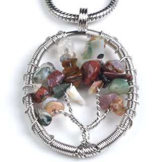 Ds184 MIXED STONE GEMSTONE CHIPS TREE PENDANT FIT NECKLACE 1PC  