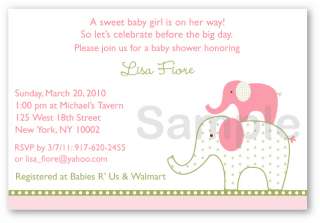 Pink Green Elephant Baby Shower Invitation Printable  