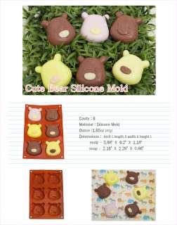 Cute Bear Soap Candle Silicone Mold 6 Cavity 1.65oz  