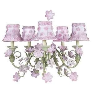   arm pink and green flower chandelier w/pink shades