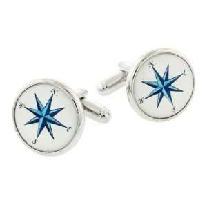JJ Weston silver plated compass point cufflinks with presentation box 