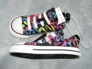 NEW AS CONVERSE Black/Multi GIRLS Stretch Laces Size 8  
