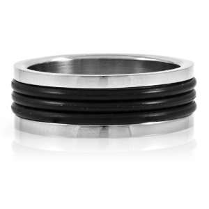  Seths Black Rubber Stainless Steel Engravable Mens Ring 