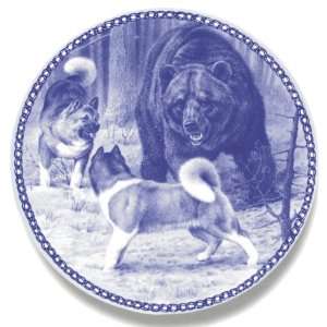  Akita The Big Fight Danish Blue Porcelain Plate 14/350 