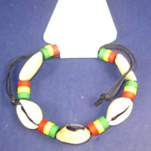  Cowrie Shell Bracelet w/ Rasta Color Beads Everything 