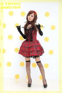 Gothic Lolita Plaid Corset Layer Dress Cosplay Costume  