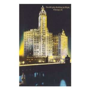 Night, Wrigley Building, Chicago, Illinois Premium Poster Print, 12x18 
