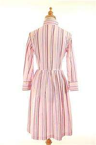   AUTH Luella Pink Striped Cotton Shirt Dress w Pleat Details 38  
