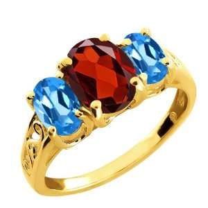  2.50 Ct Oval Red Garnet and London Blue Topaz 10k Yellow 