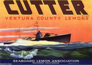 CUTTER LEMON CRATE LABEL WWII MILITARY BOAT SHIP OXNARD  