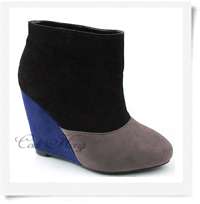 Womens Shoes zipped Peep toe Wedge heel ankle boots  