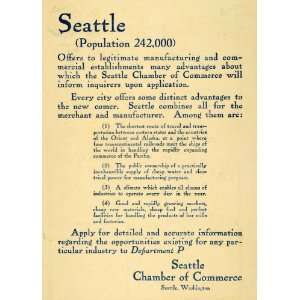   Ad Seattle Chamber Commerce Merchant Manufacturing   Original Print Ad