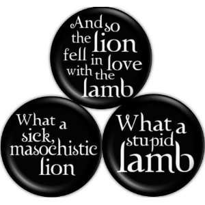  Set of 3 LION FELL IN LOVE WITH THE LAMB Pinback Button 1 