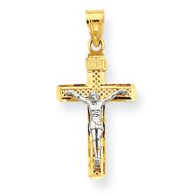 New 14k Two Tone Gold Lattice Cross & Crucifix Pendant  
