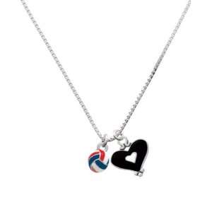  3 D Red, White & Blue Volleyball and Black Heart Charm 