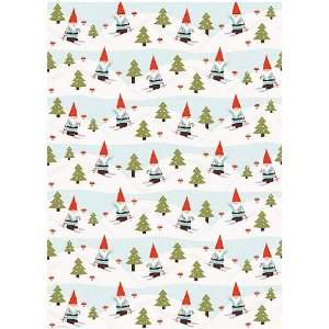Waste Not Paper Skiing Gnome Christmas Wrapping Paper   Set of Four 