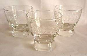 GLASS CUSTARD CUPS W/BEAUTIFUL ETCHED DESIGN   Set of 3  