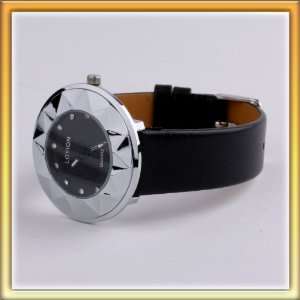 Lady Womens black sun shape dial&black leather watchband Watch W0025