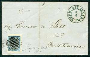 NORWAY 1855 4sk Lion Christiania w/Frederiksstad cxl  