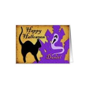 Happy Halloween Daniel, Personalized ~ Haunted House, Ghost, Black Cat 
