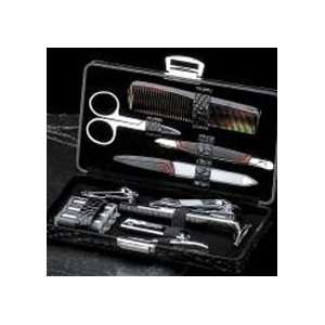  Manicure and Shave Set 10pc, Black Leather Case Health 