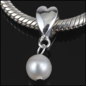 GENUINE SOLID STERLING SILVER 925 PEARL DANGLE CHARM  