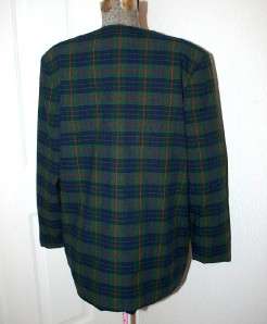 Allison Daley Womens Washable Deep Green Plaid Blazer Jacket Coat Size 