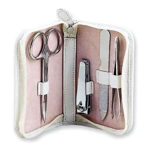  White Faux Leather 4pc Manicure Set Jewelry