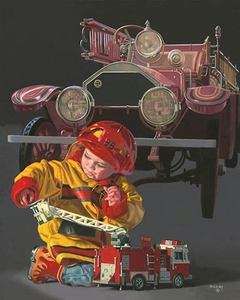 Bob Byerley Boy Fireman Print HOOK AND LADDER  