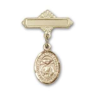  14kt Gold Baby Badge with St. Catherine Laboure Charm and 