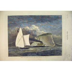  1878 Colour Print Sail Ship Sketch Neddles Isle Wight 