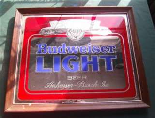   BUDWEISER LIGHT BEER MIRROR SIGN ADVERTISING BAR ANHEUSER BUSCH  