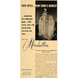 1957 Ad Hotel Manhattan NY Playbill Room Frank W Kridel   Original 