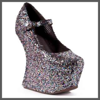 JEFFREY CAMPBELL THE NIGHT WALK Multi Glitter Platform PUMP pink heel 