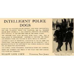  1926 Ad Willow Gate Farm Police Dogs Armin Von Pasewalk 