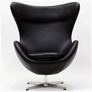 Arne Jacobson Style Egg Chair in Black Aniline Leather 