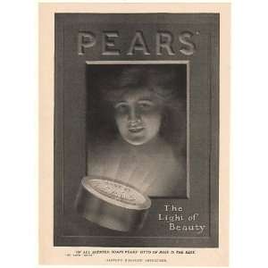  1908 Pears Soap The Light of Beauty Lady Print Ad (53152 