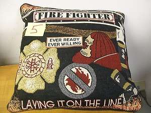   READY EVER WILLING DECORATIVE NEEDLEPOINT THROW PILLOW FIREMAN  