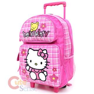 Sanrio Hello Kitty Large School Roler Bag Rolling Backpack Pink Teddy 