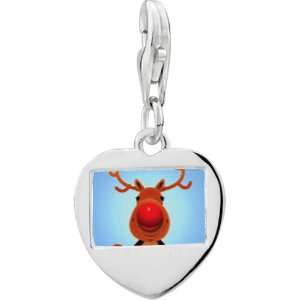  925 Sterling Silver Christmas Rudolph Photo Heart Frame 