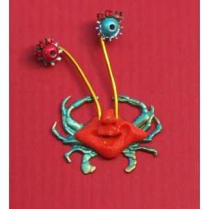  Red & Green Crabby Guy, Wearable Art Pin by Greg Delaney 