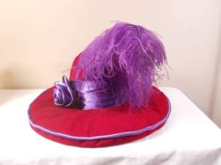 Red Hat Society Stuffed Plush Red and Purple Hat with Feather Pillow 