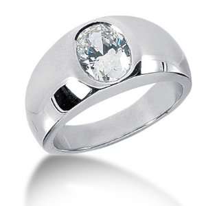  2.0 Ct Men Diamond Ring Wedding Band Oval Cut Bezel 14k 
